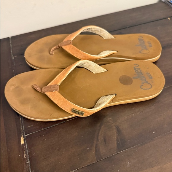 Reef Cushion Flip Flops Brown Leather Thong Sandals - Picture 3 of 5